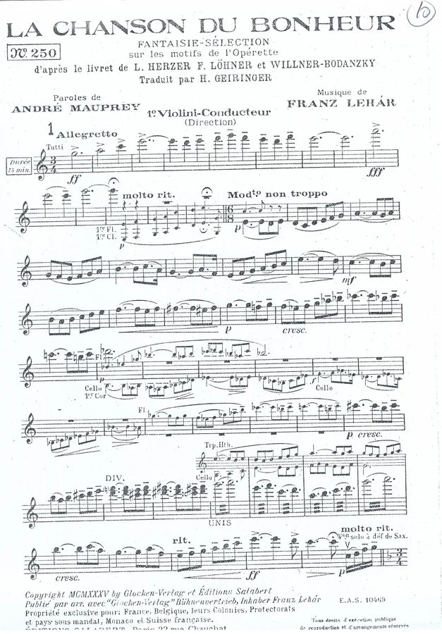 Cover for Franz Lehar | La Chanson du Bonheur | Orchestra