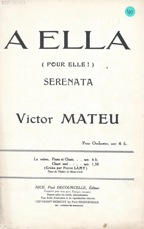 Cover for Victor Mateu | A Ella | Small Orchestra