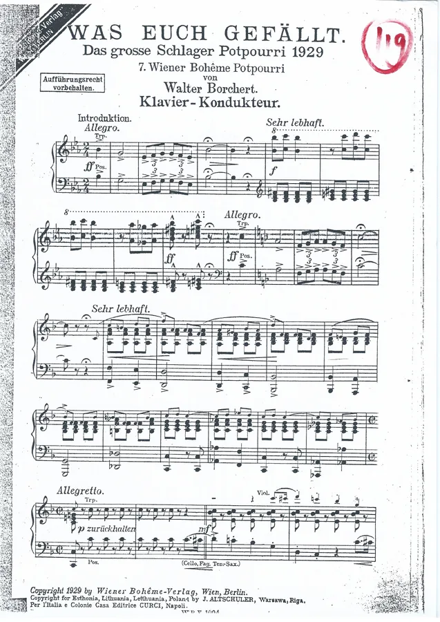 Cover for Walter Borchert | Grosses Schlager Potpourri 1929 | Piano