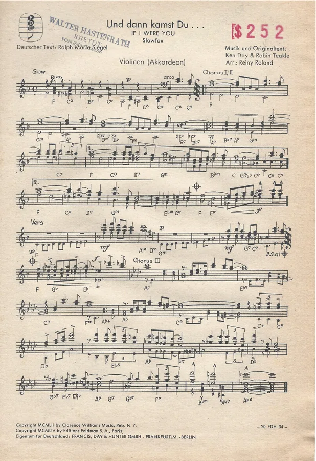 Cover for Ken Day | Ralph Maria Siegel | Und dann kamst Du | Violin | Accordion
