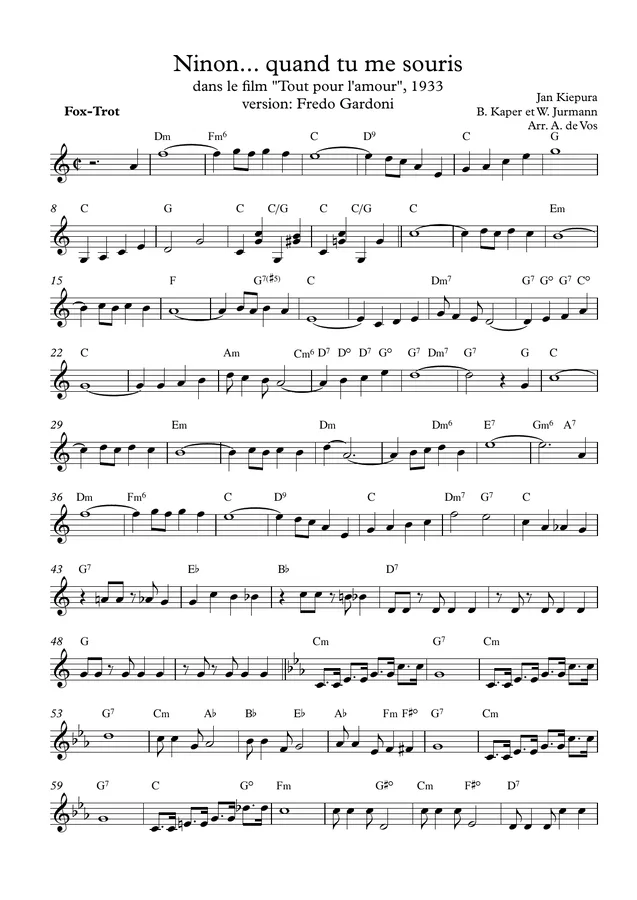 Cover for Jan Kiepura | Fredo Gardoni | Ninon Quand Tu Me Souris | Arrangement