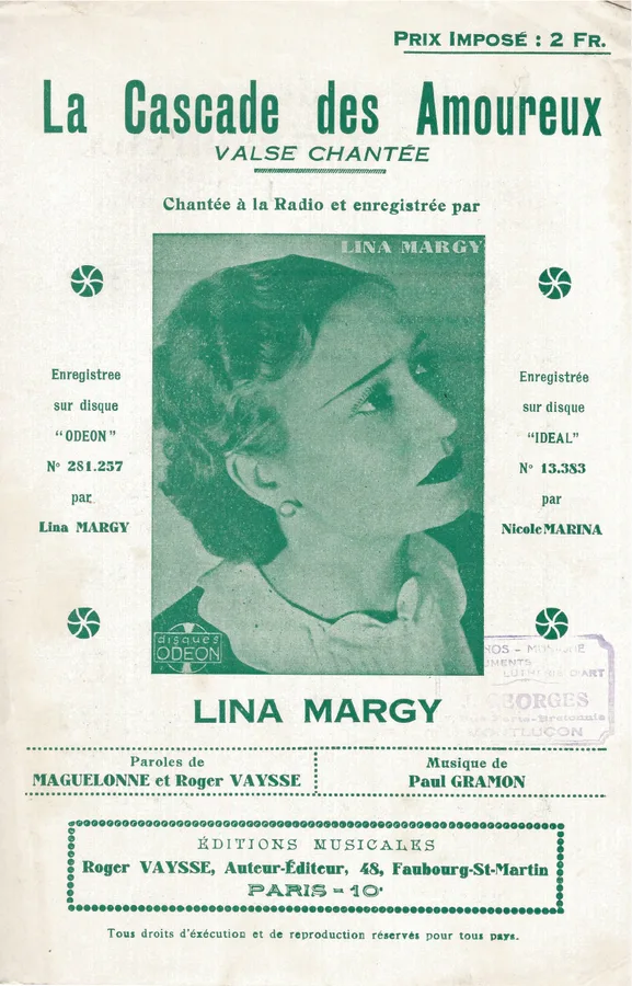 Cover for Lina Margy | Paul Gramon | La Cascade des Amoureux | Chanson