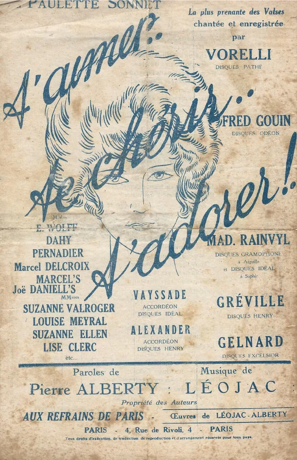 Cover for Jean Vayssade | Leojac | T'aimer Te cherir T'adorer! | Chanson