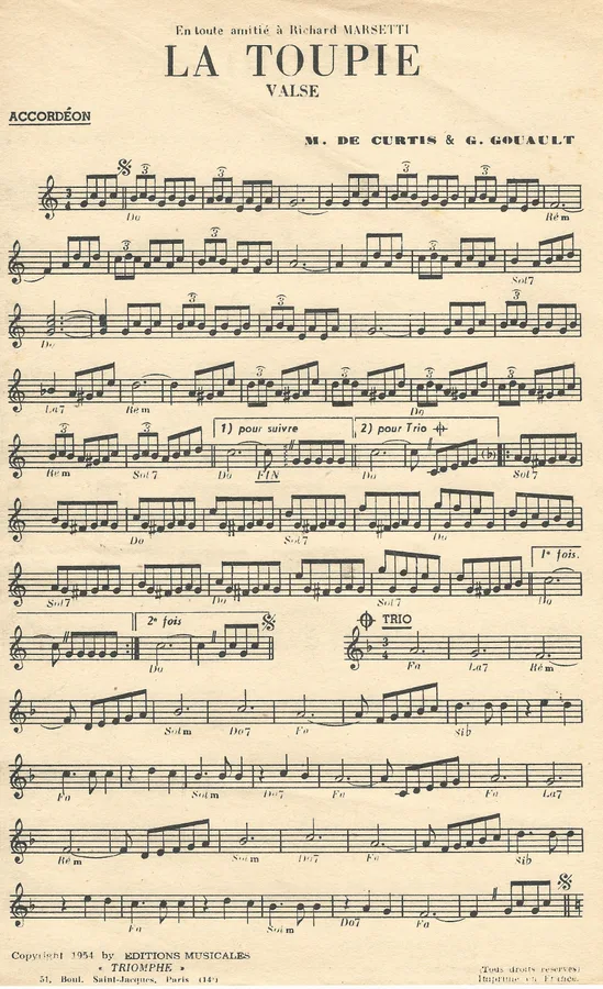 Cover for M. de Curtis | G. Gouault | La Toupie | Accordeon | Piano