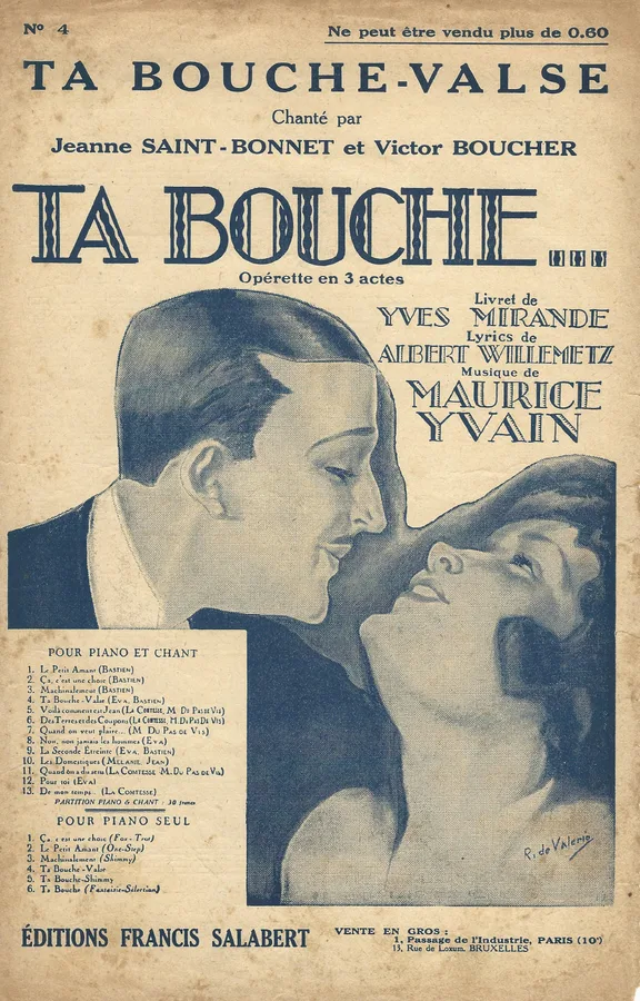 Cover for Victor Boucher | Jeanne Saint-Bonnet | Maurice Yvain | Ta Bouche Valse | Chanson