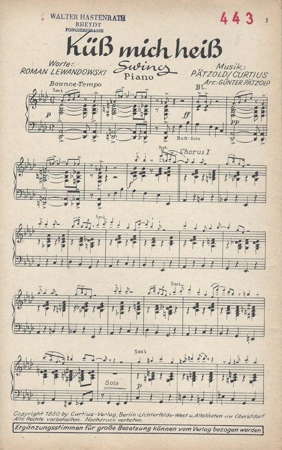 Cover for Patzhold | Curtius | Kuss mich heiss | Piano