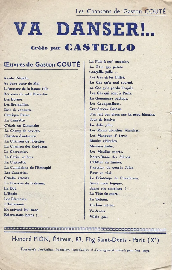 Cover for Gaston Coute | Marcel Legay | Va Danser | Chanson
