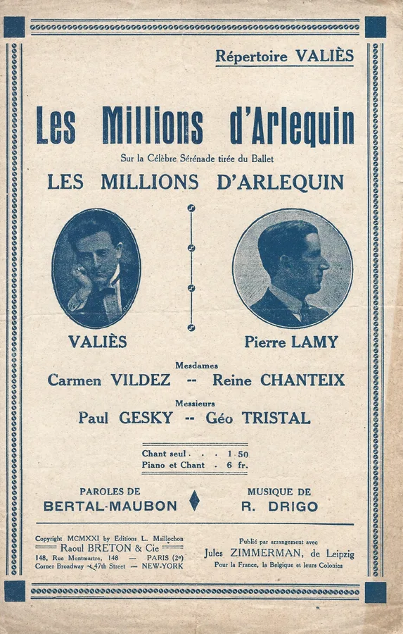 Cover for Valies | R. Drigo | Les Millions d'Arlequin | Chanson
