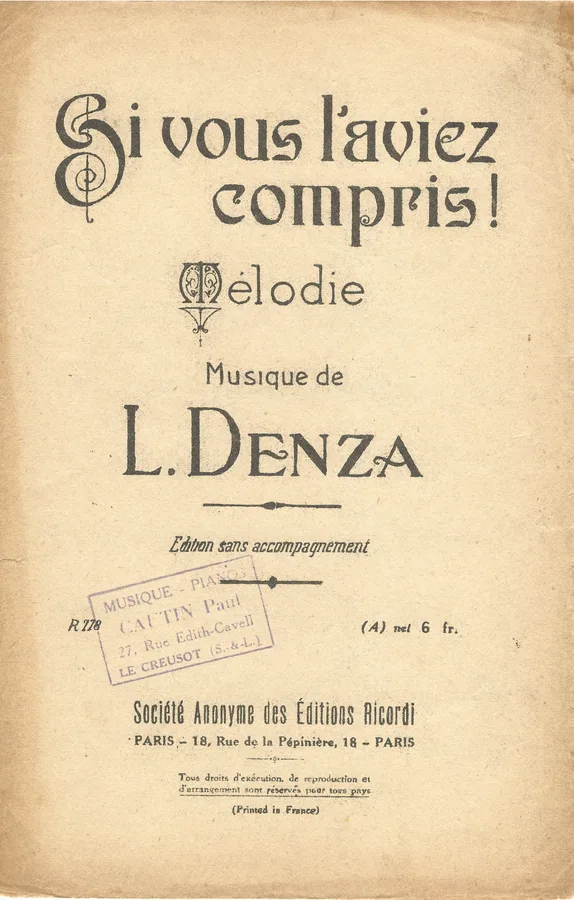 Cover for L. Denza | Si vous l'aviez compris | Vocals
