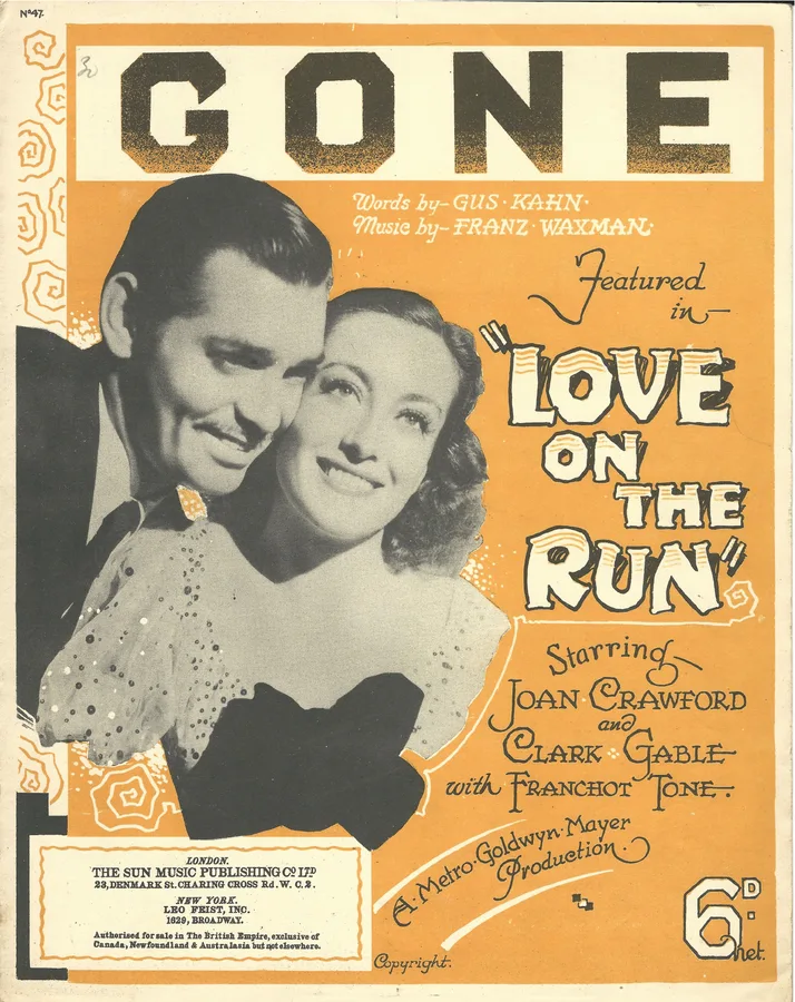 Cover for Franz Waxman | Clark Gable | Joan Crawford | Gone | Piano | Vocals