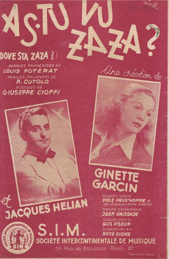 Cover for Guiseppe Cioffi | As tu vu Zaza | Chant | Vocals