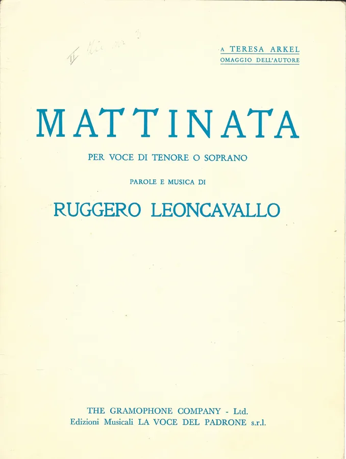 Cover for Ruggero Leoncavallo | Mattinata | Piano | Vocals