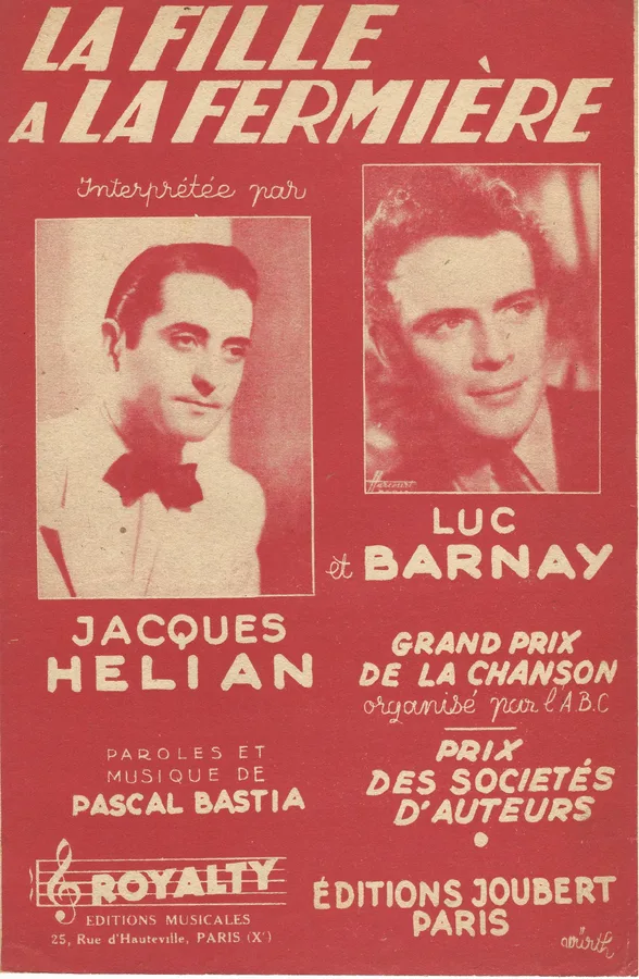 Cover for Jacques Helian | Pascal Bastia | La fille a la fermiere | Vocals