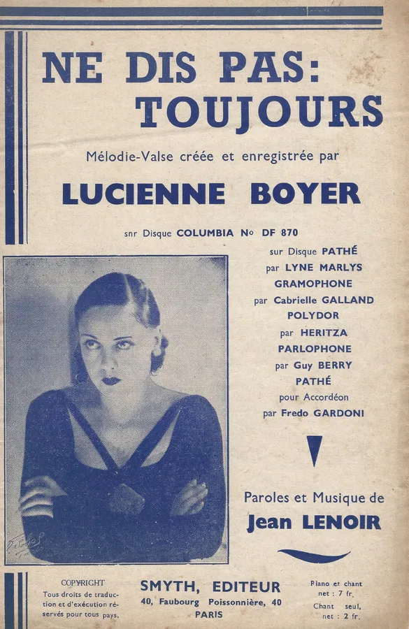 Cover for Jean Lenoir | Lucienne Boyer | Ne dis pas toujours | Chanson