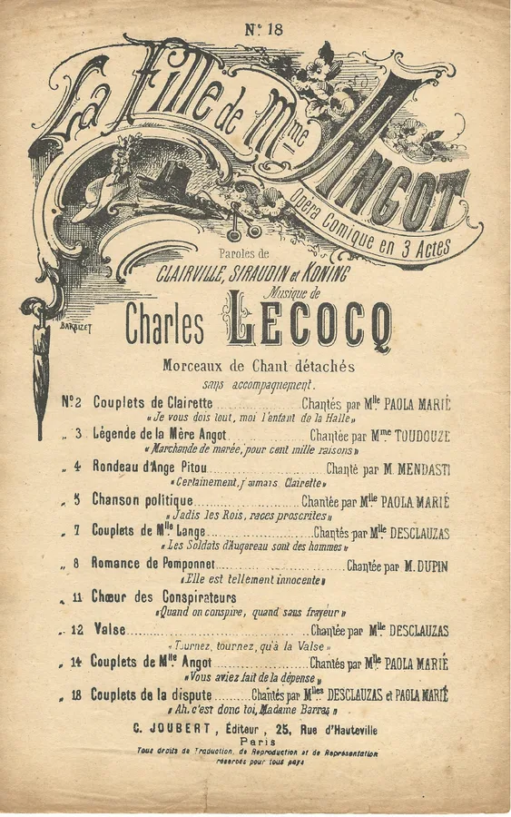 Cover for Charles Lecocq | La Fille de Mme Angot nr 18 | Vocals