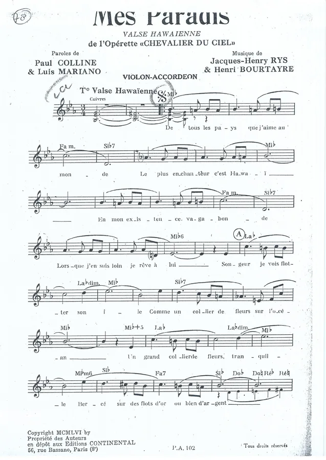 Cover for Henri Bourtayre | Jacques Henri Rys | Mes Paradis | Accordion | Violin