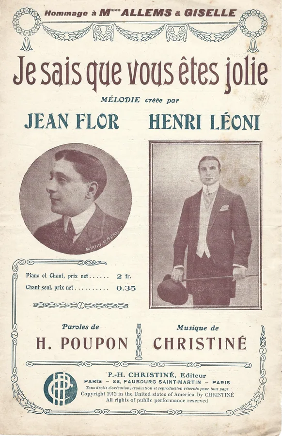 Cover for Henri Christiné | Jean Flor | Je sais que vous etes jolie | Chanson