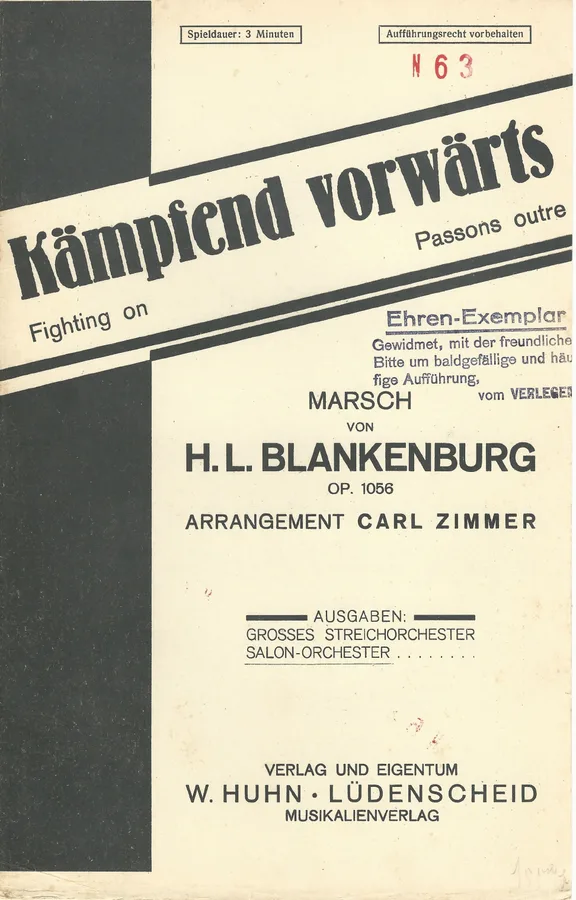Cover for H.L. Blankenburg | Kampfend vorwarts | Opus 1056 | Orchestra