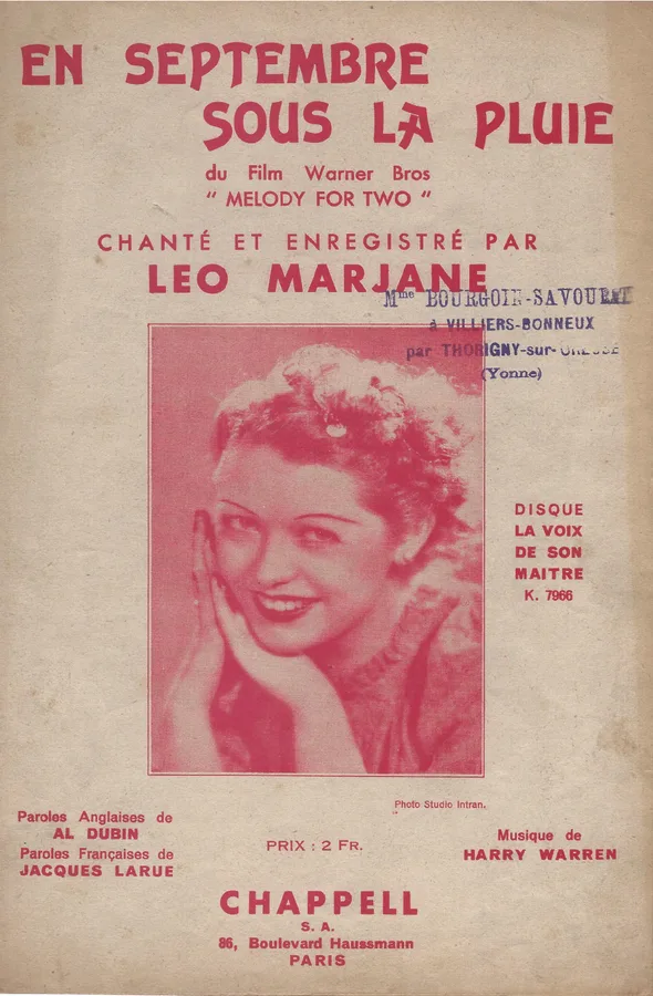 Cover for Leo Marjane | Harry Warren | En Septembre Sous La Pluie | Chanson