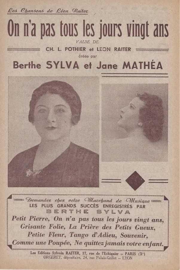 Cover for Berthe Sylva | Leon Raiter | On n'a pas tous les jours vingt ans | Chanson