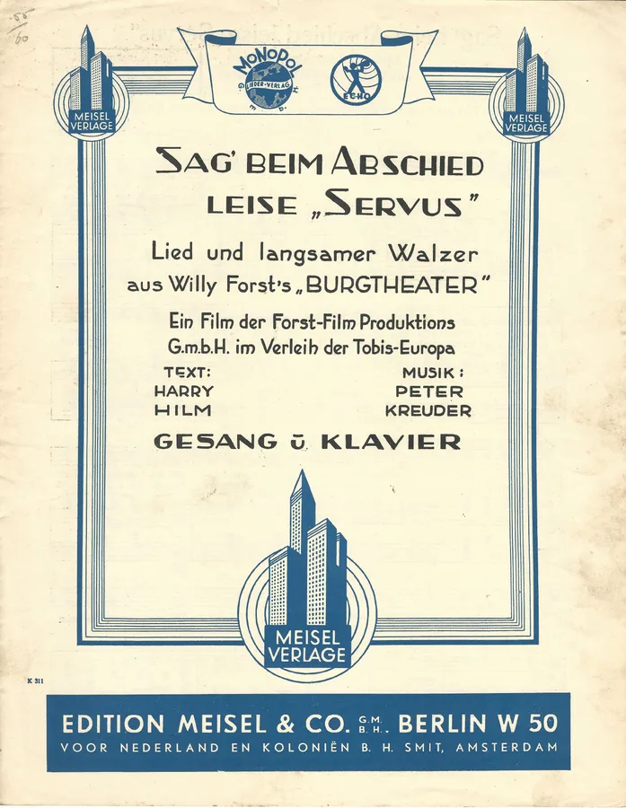 Cover for Peter Kreuder | Sag' beim Abschied leise Servus | Piano | Vocals