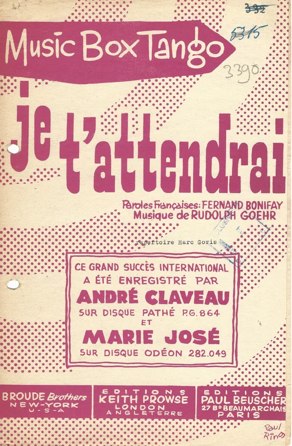 Cover for Andre Claveau | Marie Jose | Rudolf Goehr | Je t'attendrai | Accordion | Vocals
