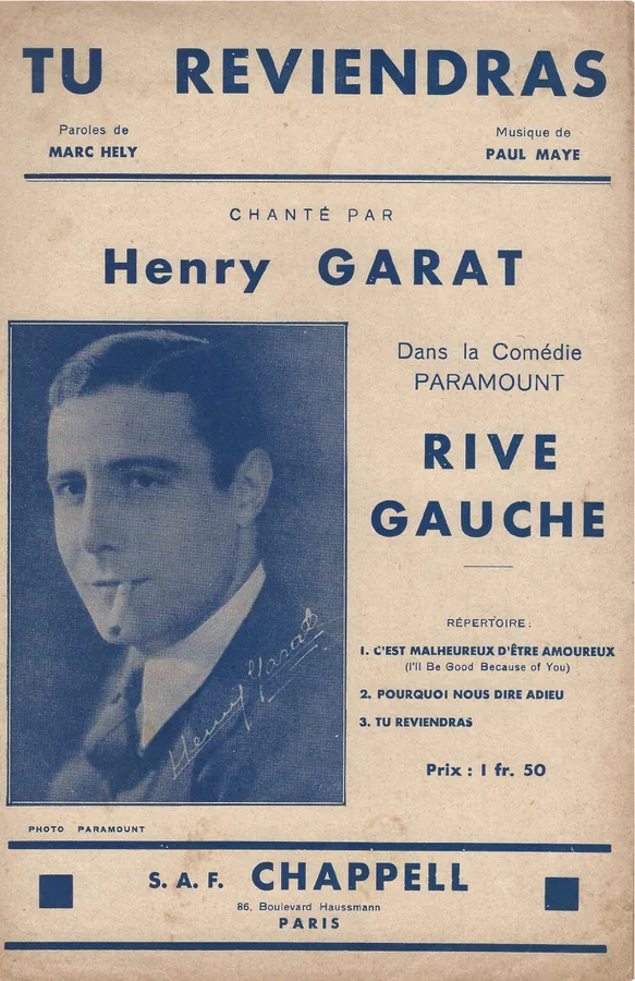 Cover for Henry Garat | Paul Maye | Tu Reviendras | Chanson