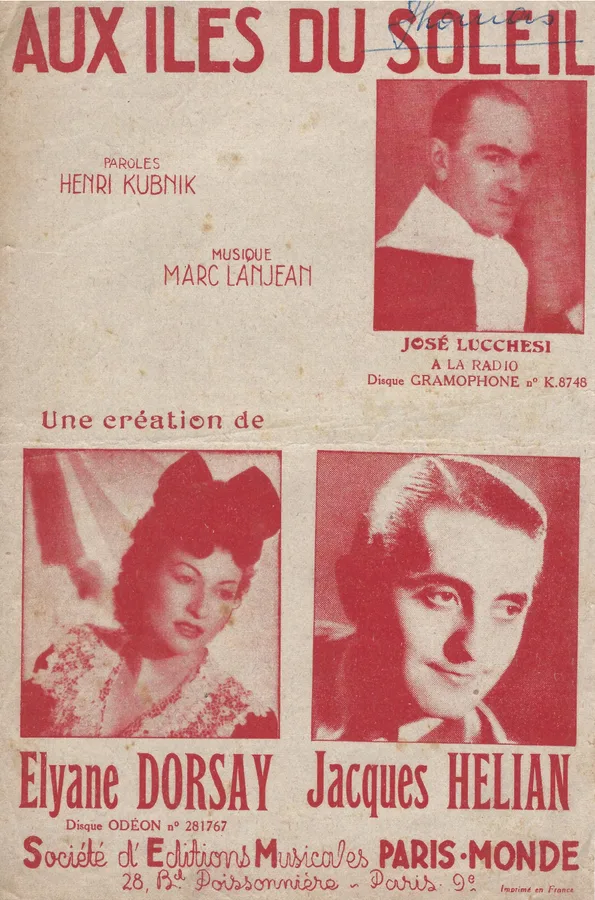 Cover for Elyane Dorsay | Marc Lanjean | Henri Kubnick | Au iles du soleil | Chanson