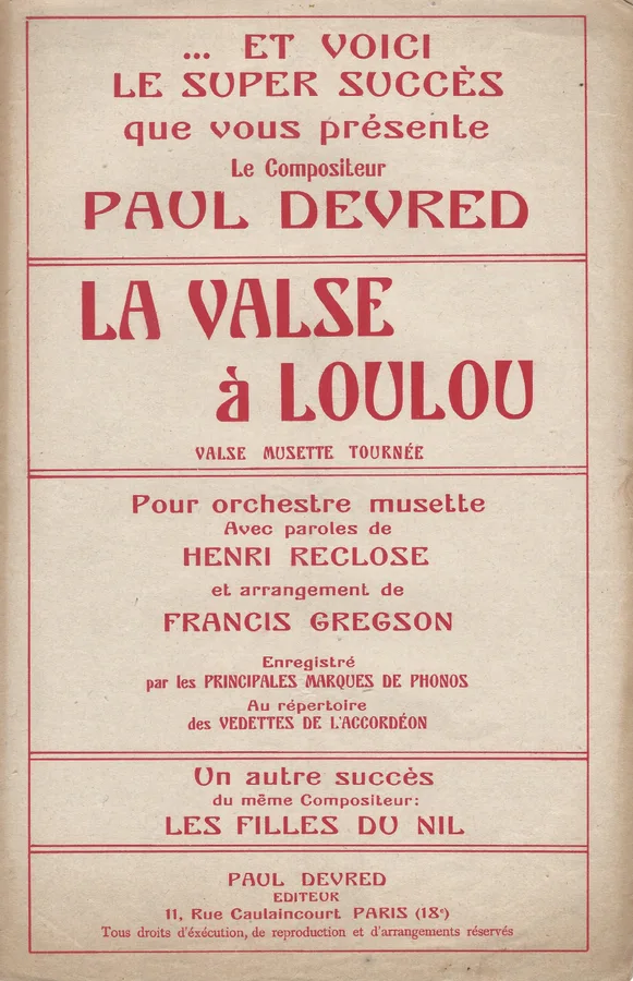 Cover for Paul Devred | La valse a Loulou | Piano