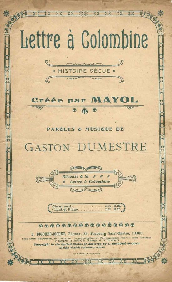 Cover for Mayol | Gaston Dumestre | Lettre a Colombine | Chanson