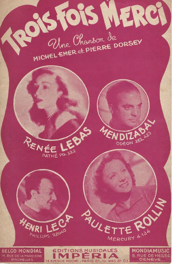 Cover for Renee Lebas | Michel Emer | Trois Fois Merci | Chanson