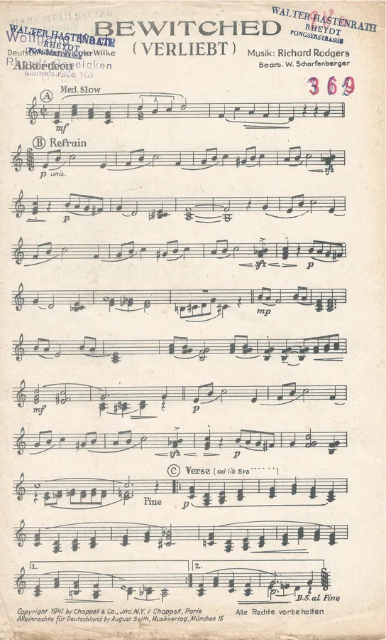 Cover for Richard Rogers | W. Scharfenberger | Verliebt | Bewitched | Accordion