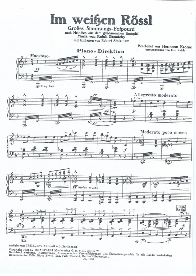 Cover for Ralph Benatzky | Robert Stolz | Im weißen Rößl | Piano