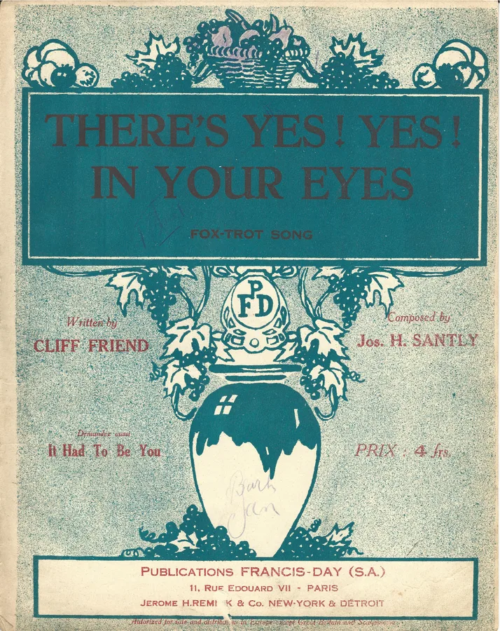 Cover for Jos H. Santly | There's yes! yes! in your eyes | Piano | Vocals