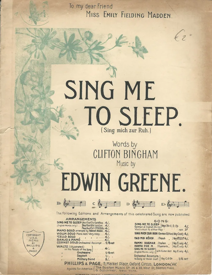 Cover for Edwin Greene | Sing me to sleep | Piano | Vocals